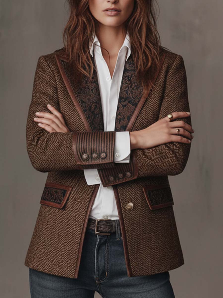 Arabella | Blazer with Houndstooth Panels