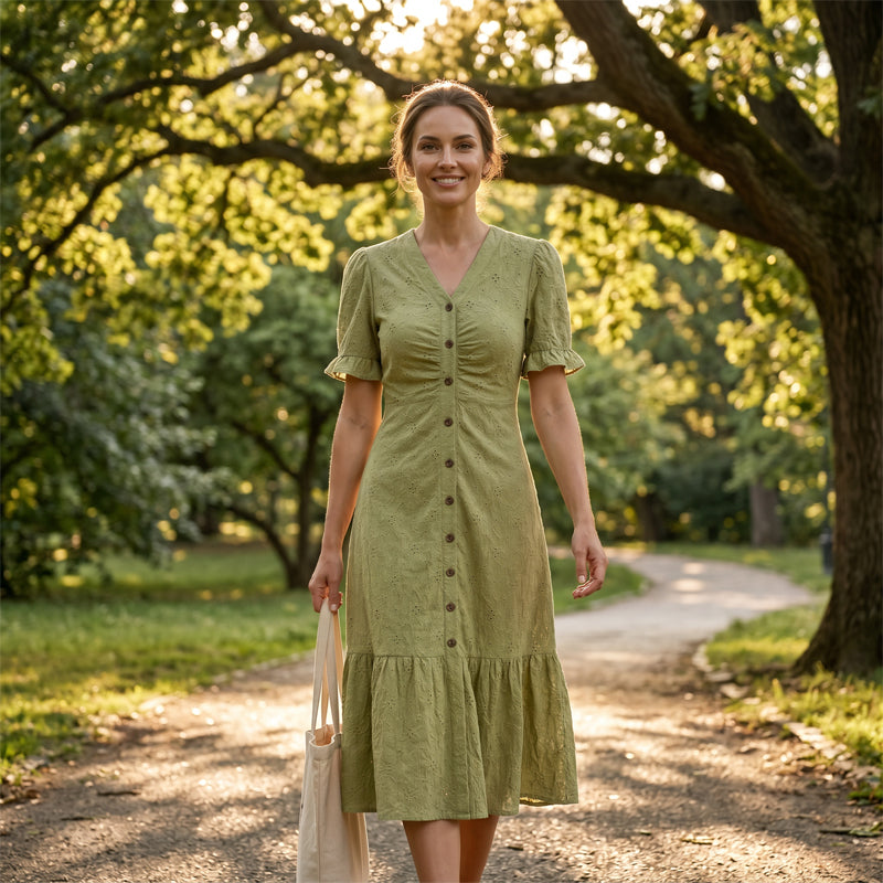 Stellah | Elegant Midi Dress with Puff Sleeves