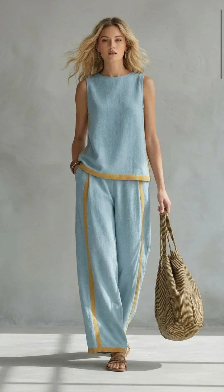 Ursula – Chic-casual vest and trousers set with two-tone finishes