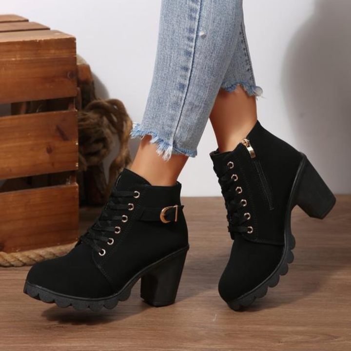 KATNI | Lace-Up Metal Buckle Chunky Ankle Boots