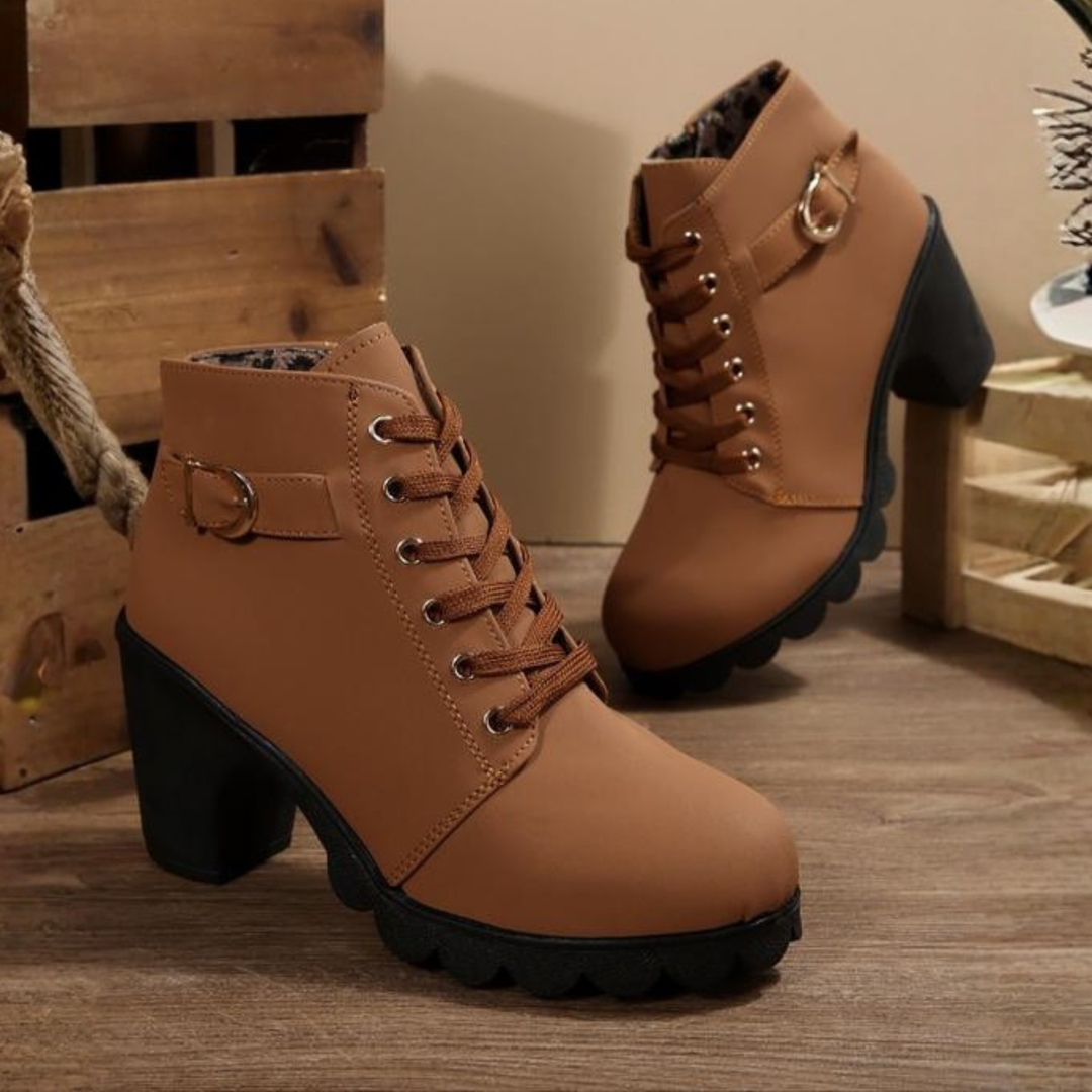 KATNI | Lace-Up Metal Buckle Chunky Ankle Boots