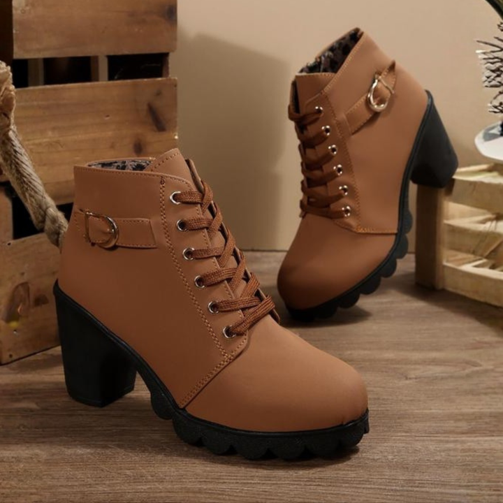 KATNI | Lace-Up Metal Buckle Chunky Ankle Boots