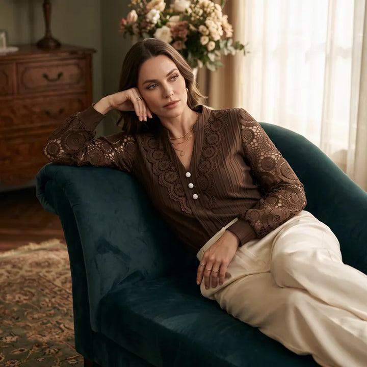 Piper | lace blouse with a V-neck and long sleeves