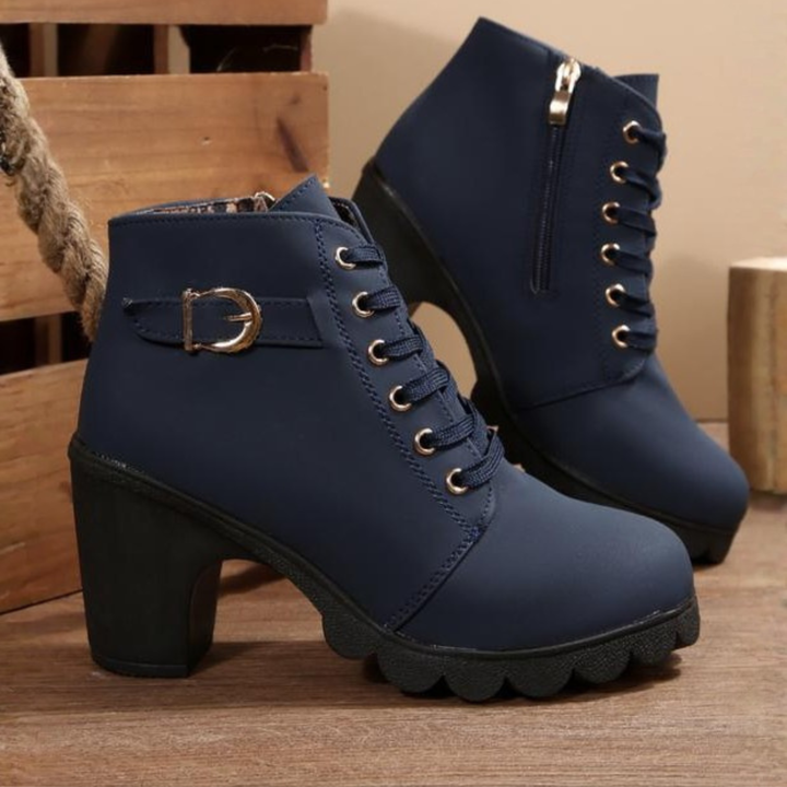 KATNI | Lace-Up Metal Buckle Chunky Ankle Boots