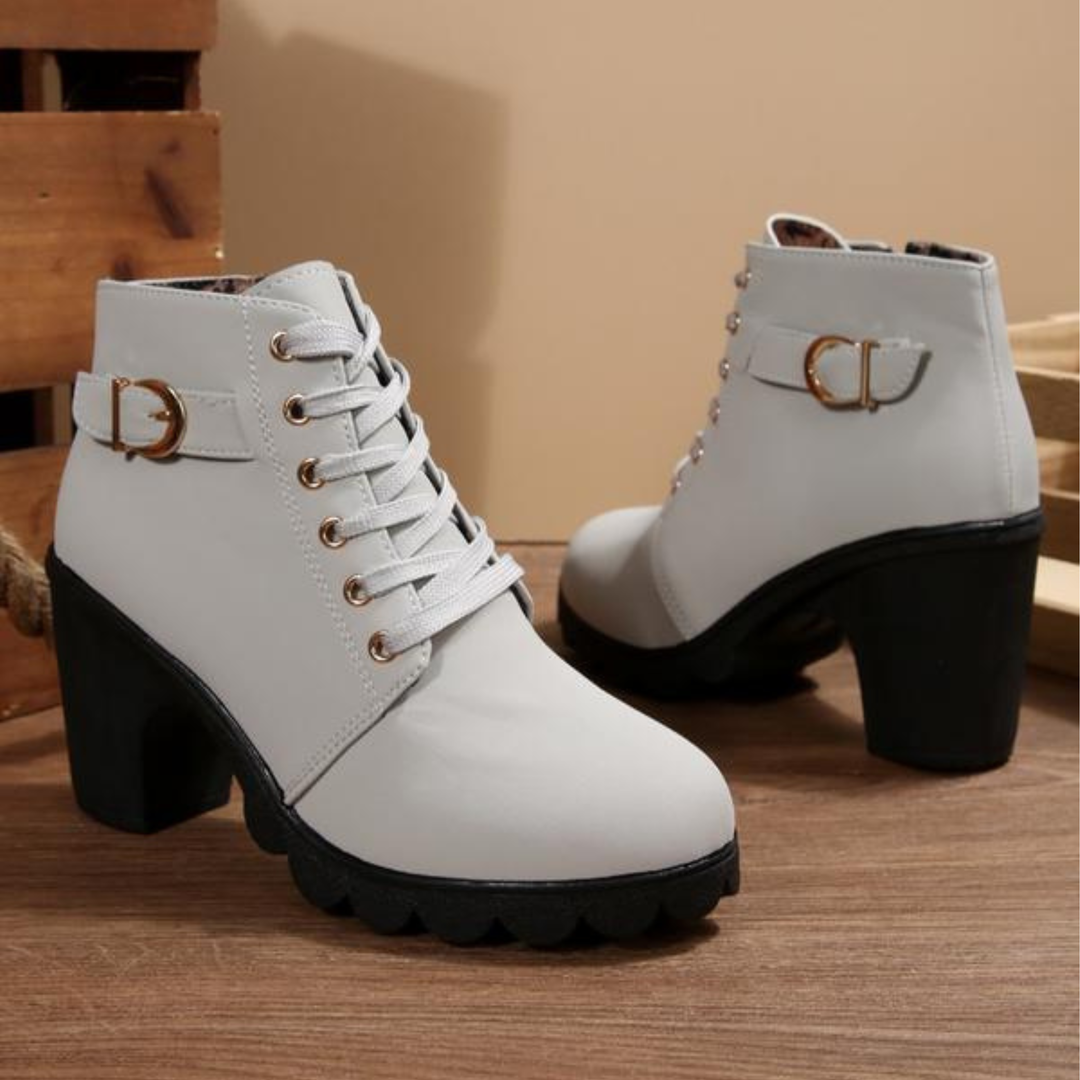 KATNI | Lace-Up Metal Buckle Chunky Ankle Boots