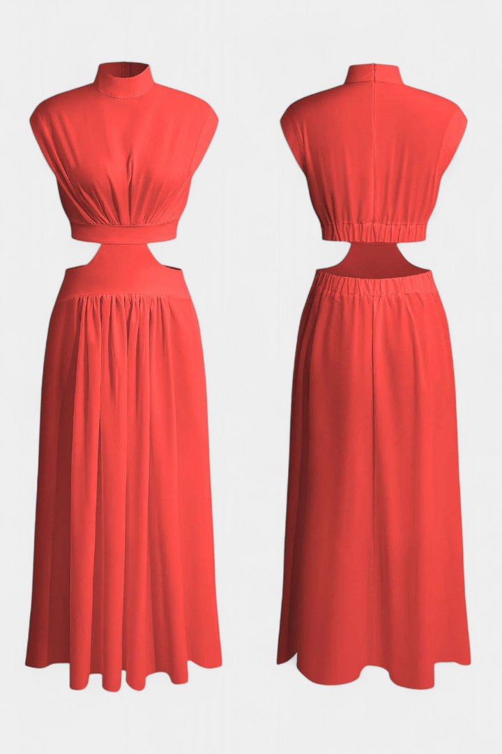 Jocelyn High Neck Top and Flowing Skirt with Side Slits