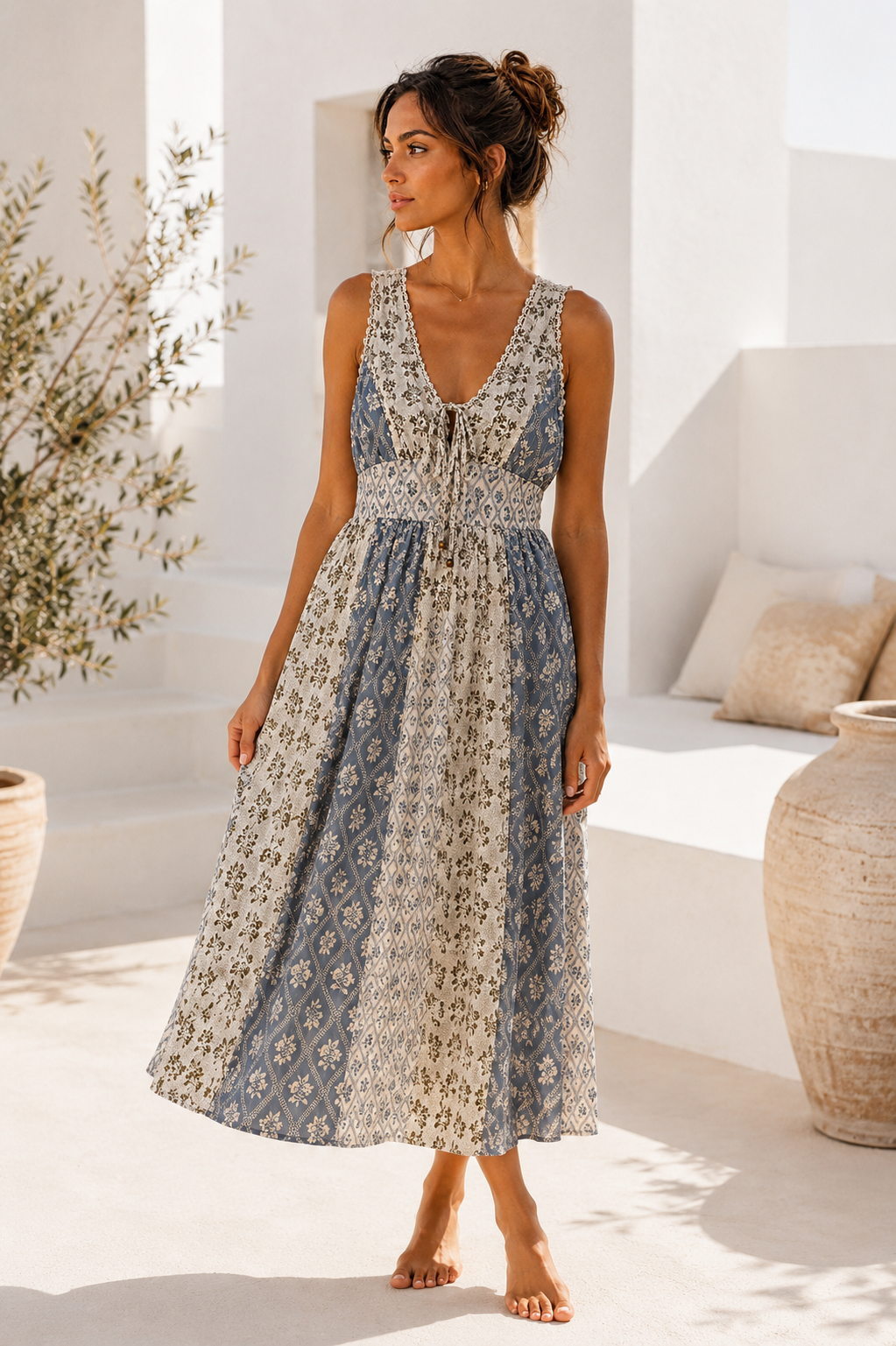 ALINA | Printed V-Neck Midi Dress