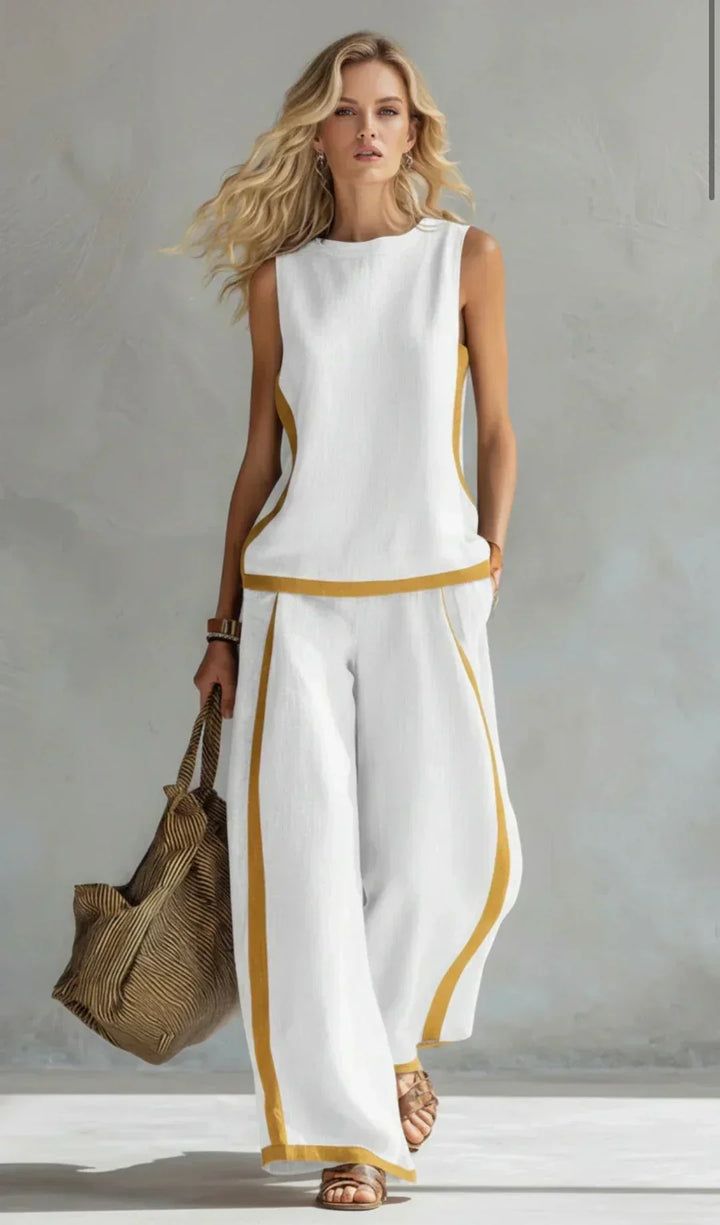 Ursula – Chic-casual vest and trousers set with two-tone finishes