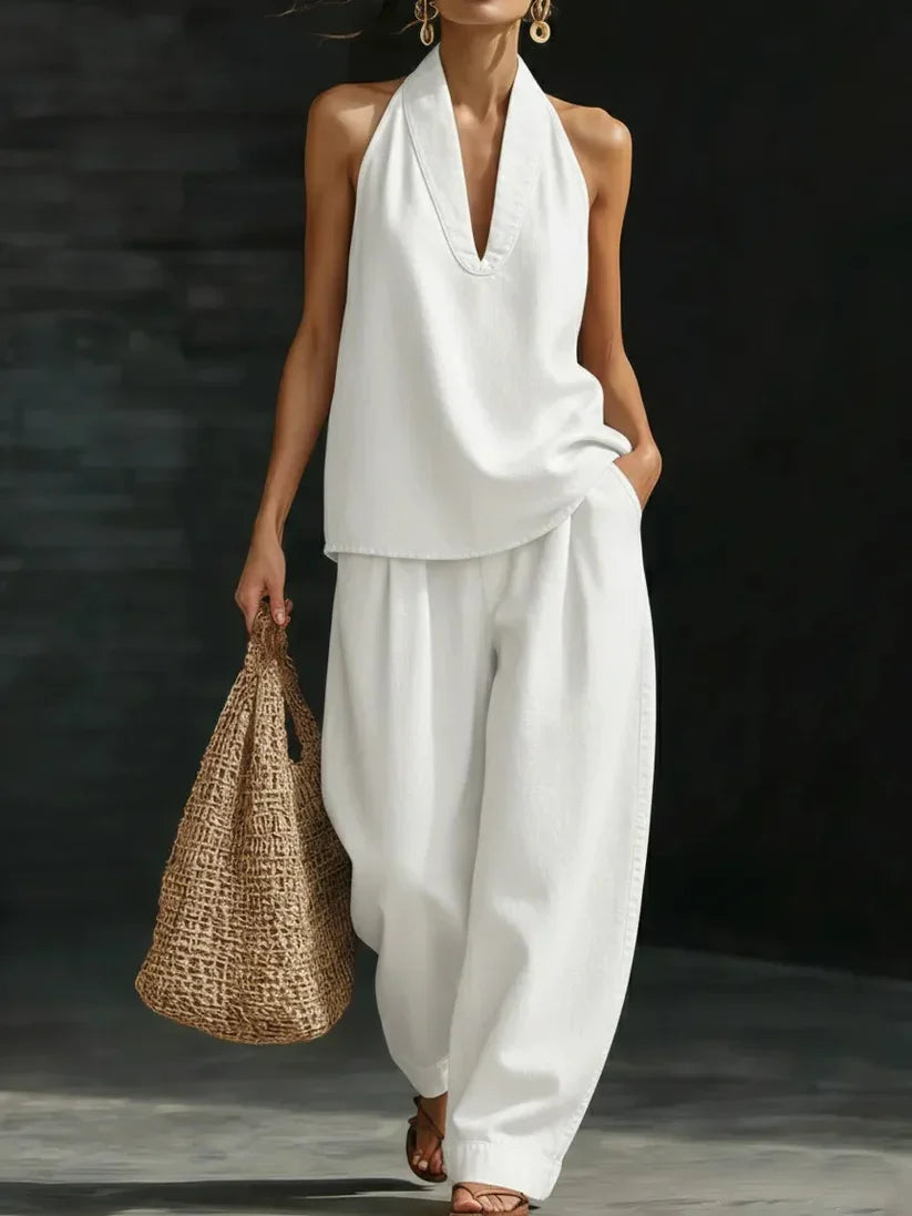 Martina | Long Fluid Suit with V-Neck