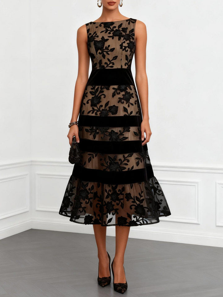 Amelia | Floral Sleeveless A-Line Midi Dress