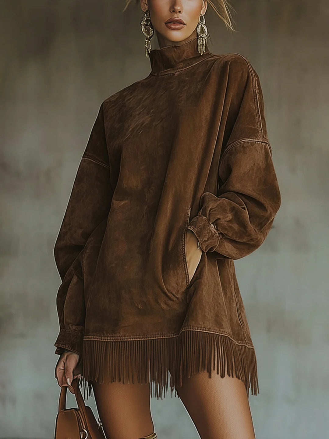 Gabrielle | Mini Dress with High Collar and Fringes