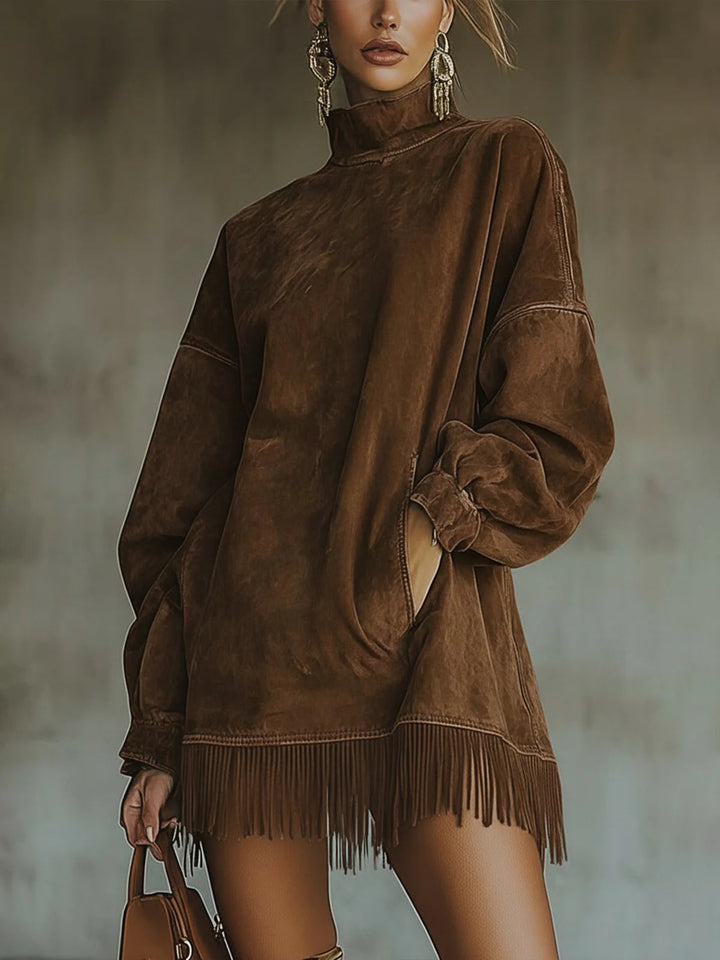 Gabrielle | Mini Dress with High Collar and Fringes