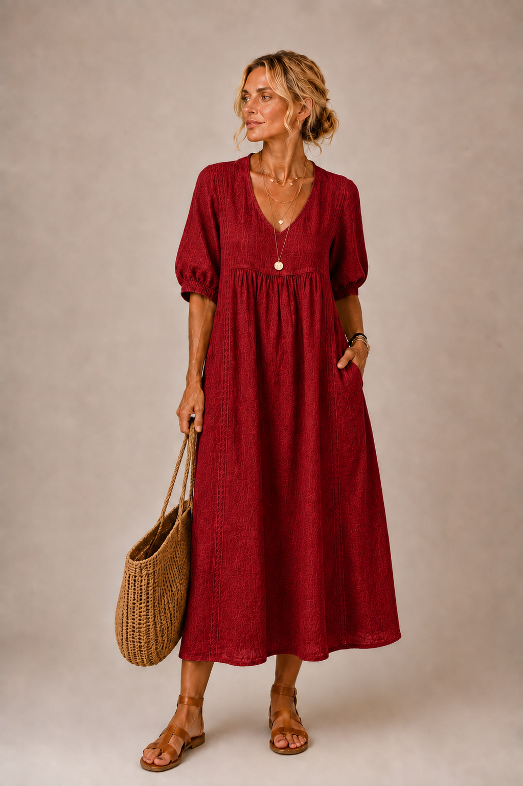 ELENA™ | V-Neck Midi Dress