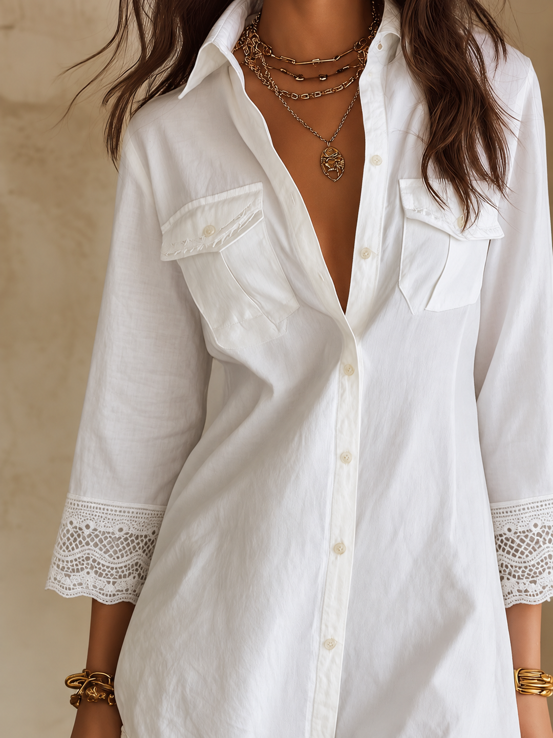 Evelyn | Bohemian Eyelet Hem Shirt Mini Dress