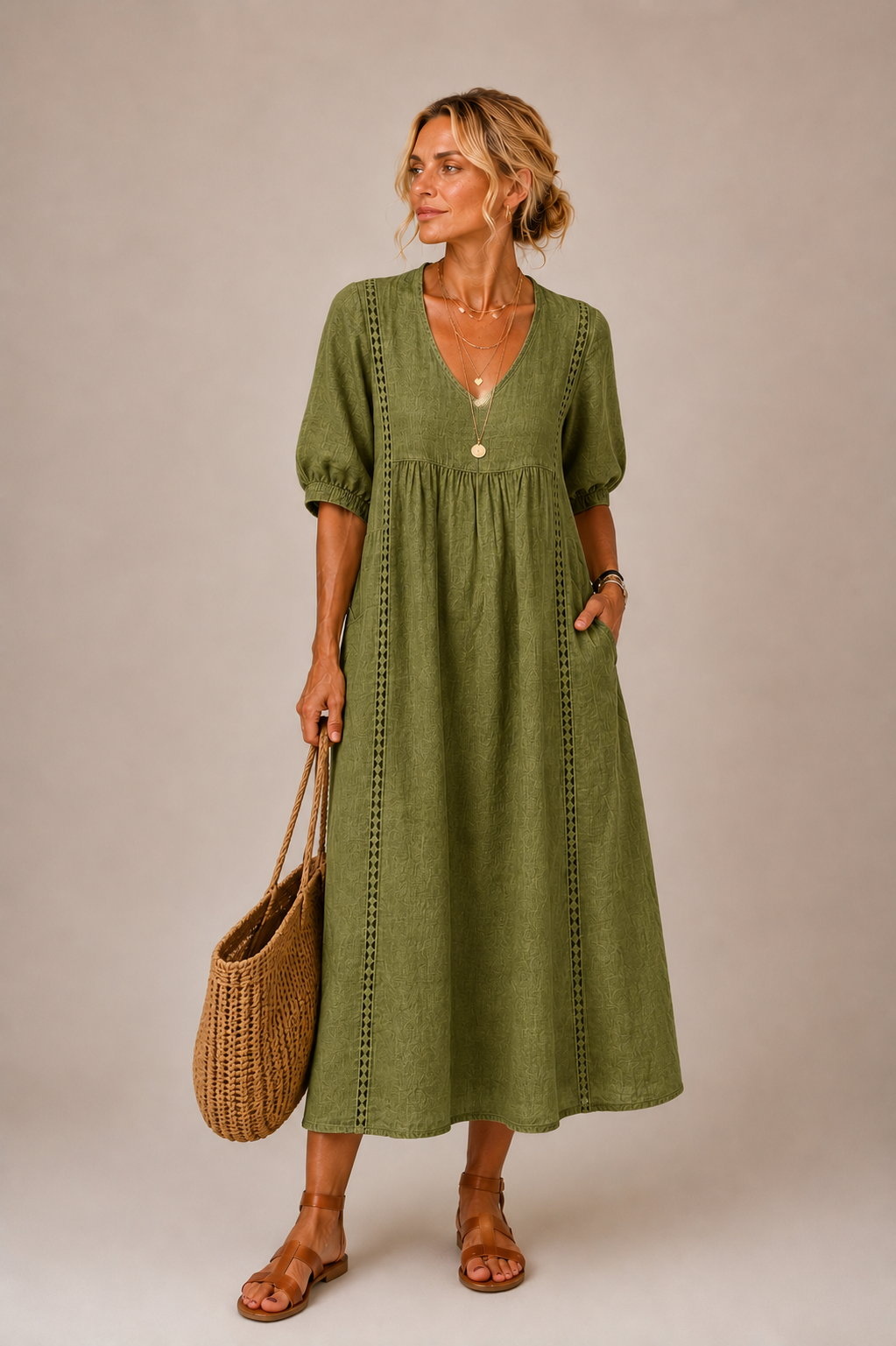 ELENA | V-Neck Midi Dress