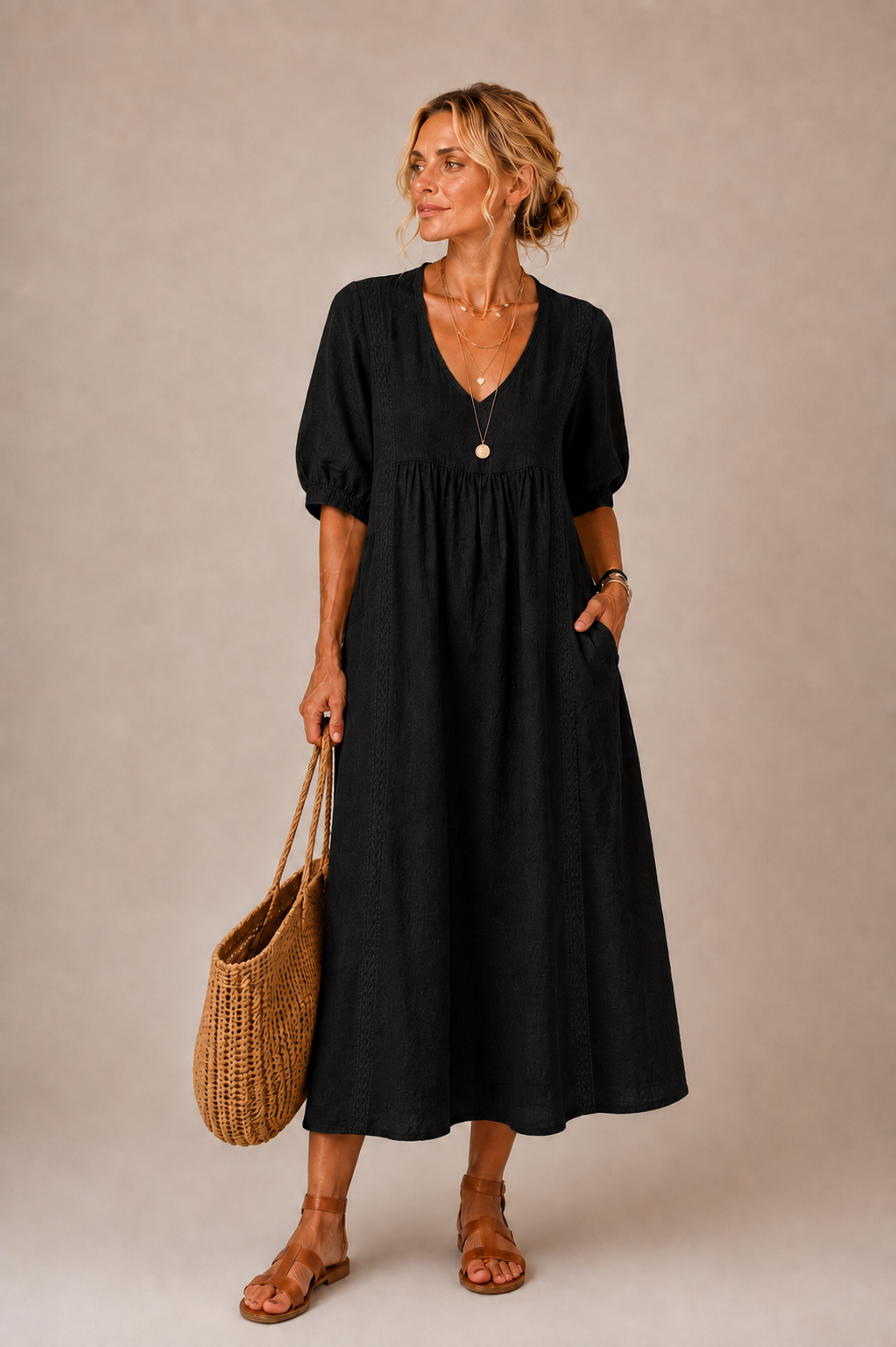 ELENA™ | V-Neck Midi Dress