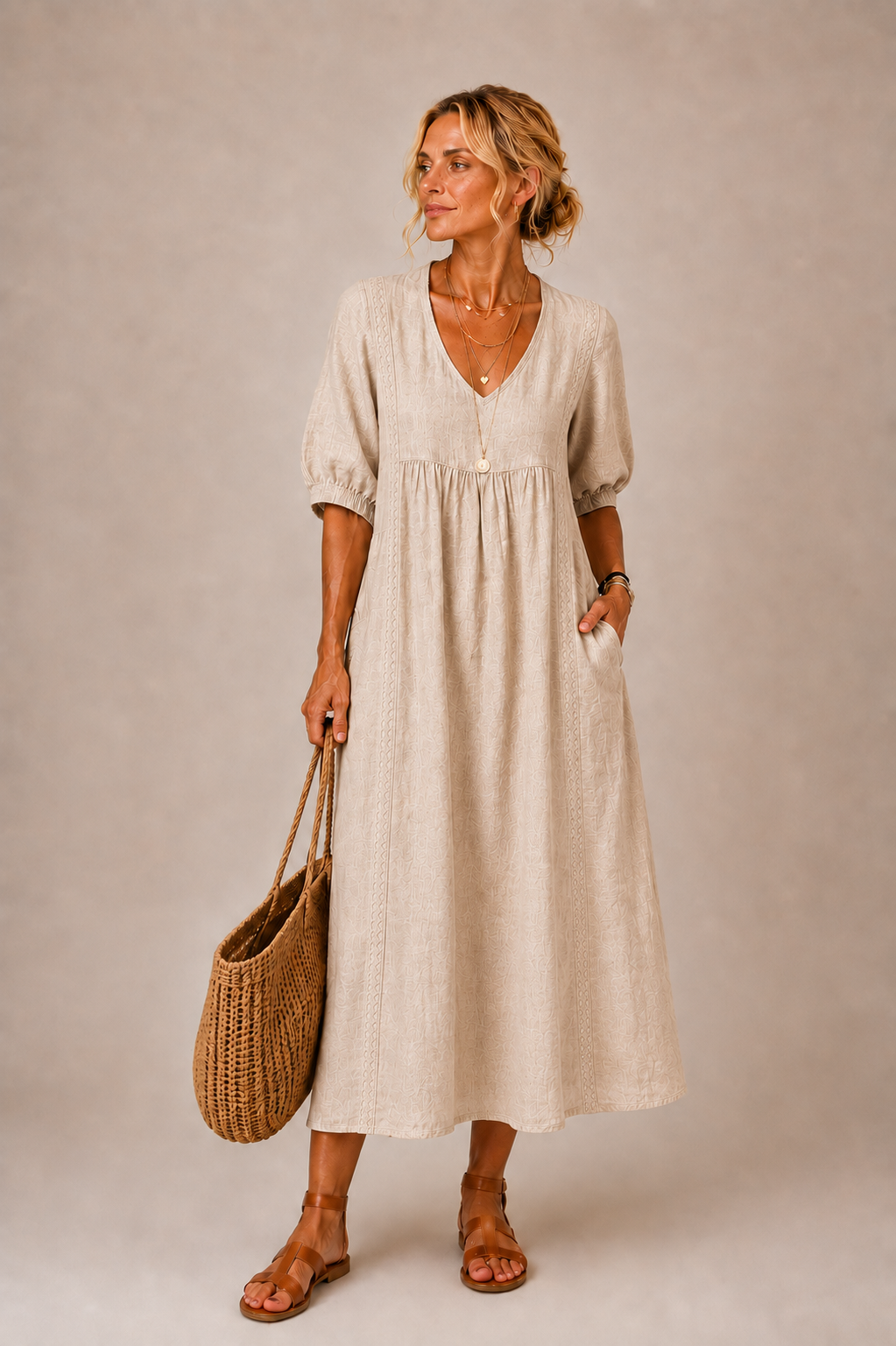 ELENA™ | V-Neck Midi Dress