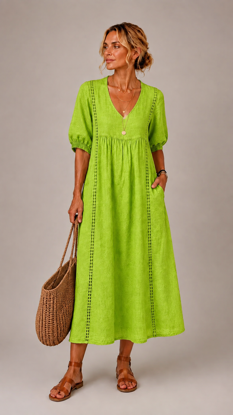 ELENA™ | V-Neck Midi Dress