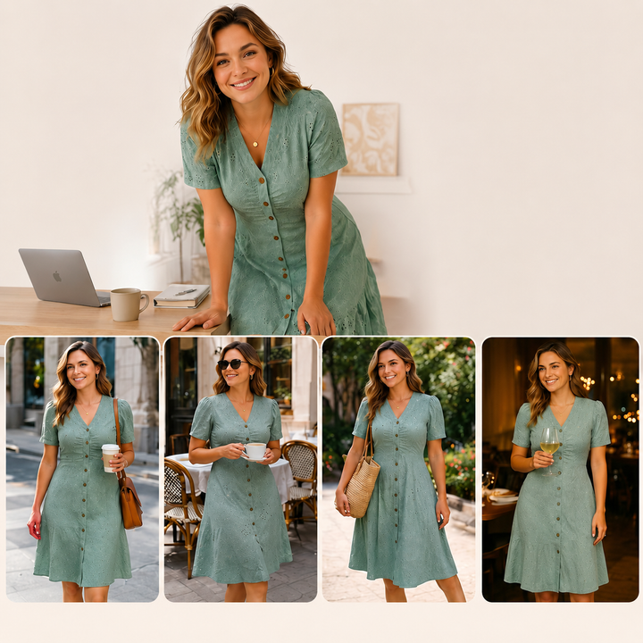 Stellah | Elegant Midi Dress with Puff Sleeves