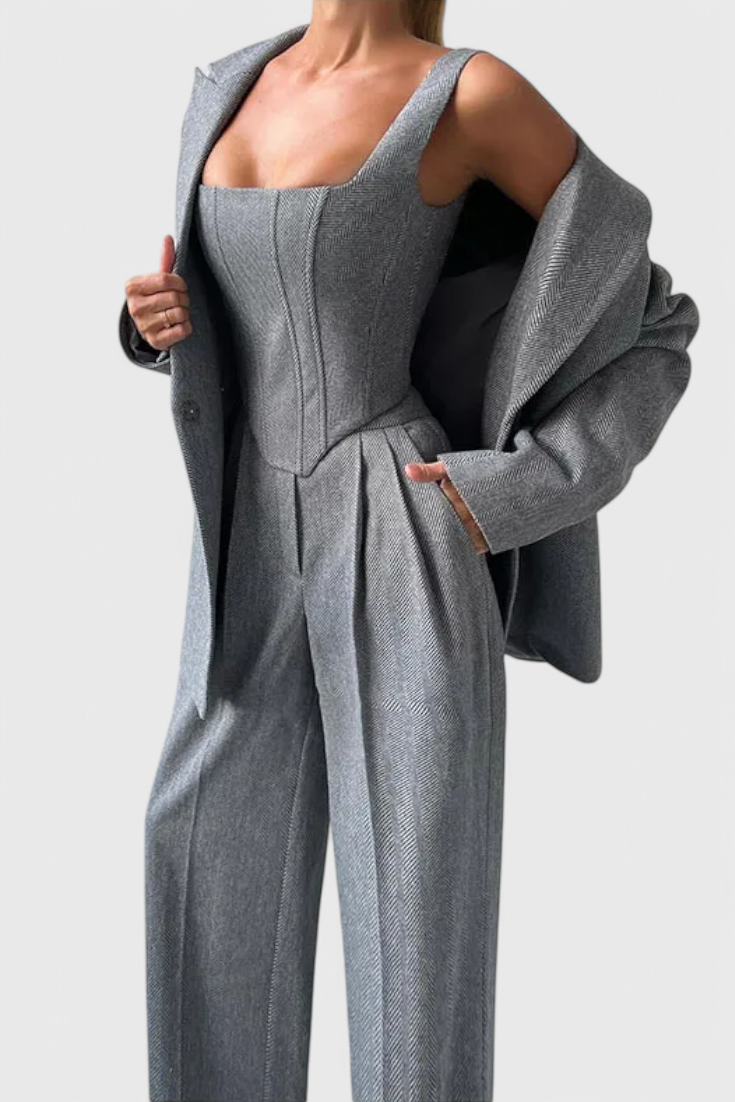 Evena Three-Piece Suit Ensemble Featuring a Tailored Corset