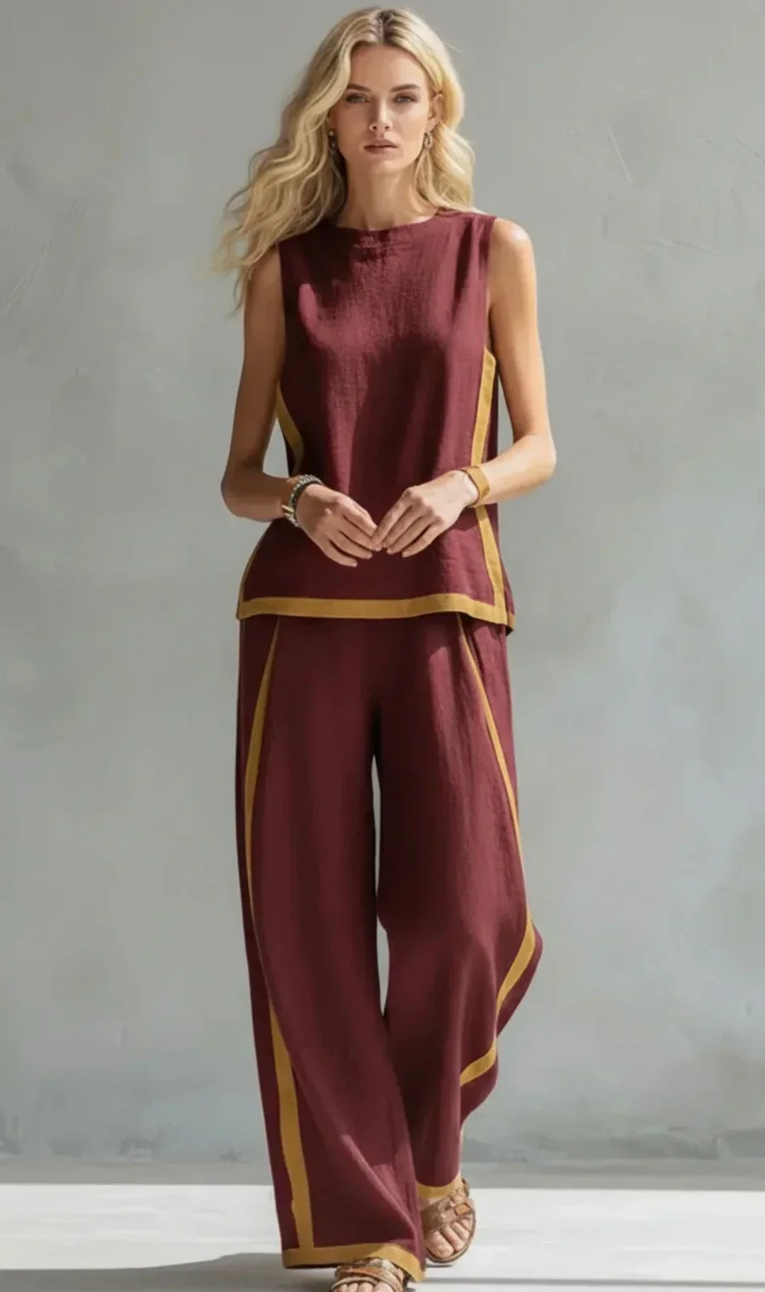 Ursula – Chic-casual vest and trousers set with two-tone finishes