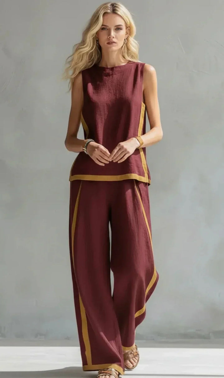 Ursula – Chic-casual vest and trousers set with two-tone finishes