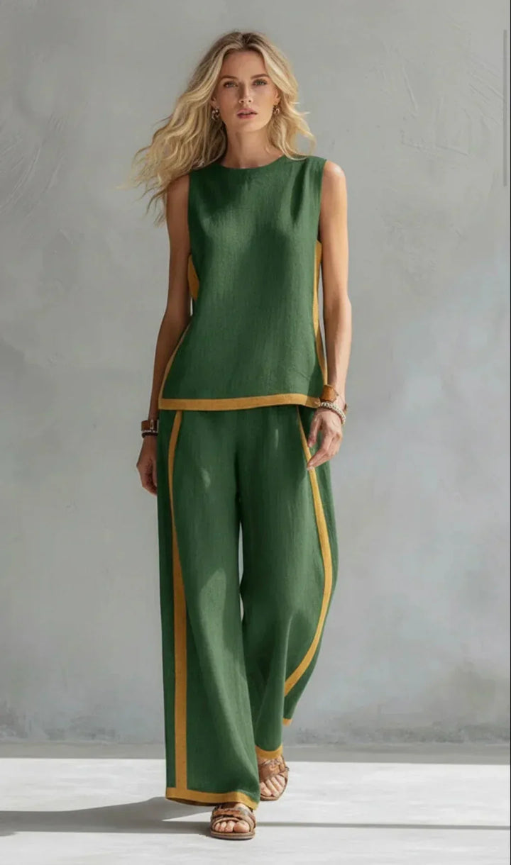 Ursula – Chic-casual vest and trousers set with two-tone finishes