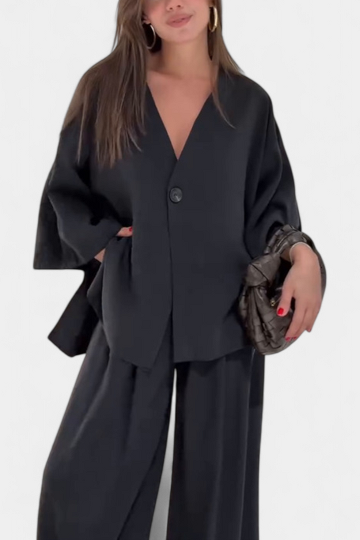 Eli V-Neck Top with Straight-Leg Pants Set