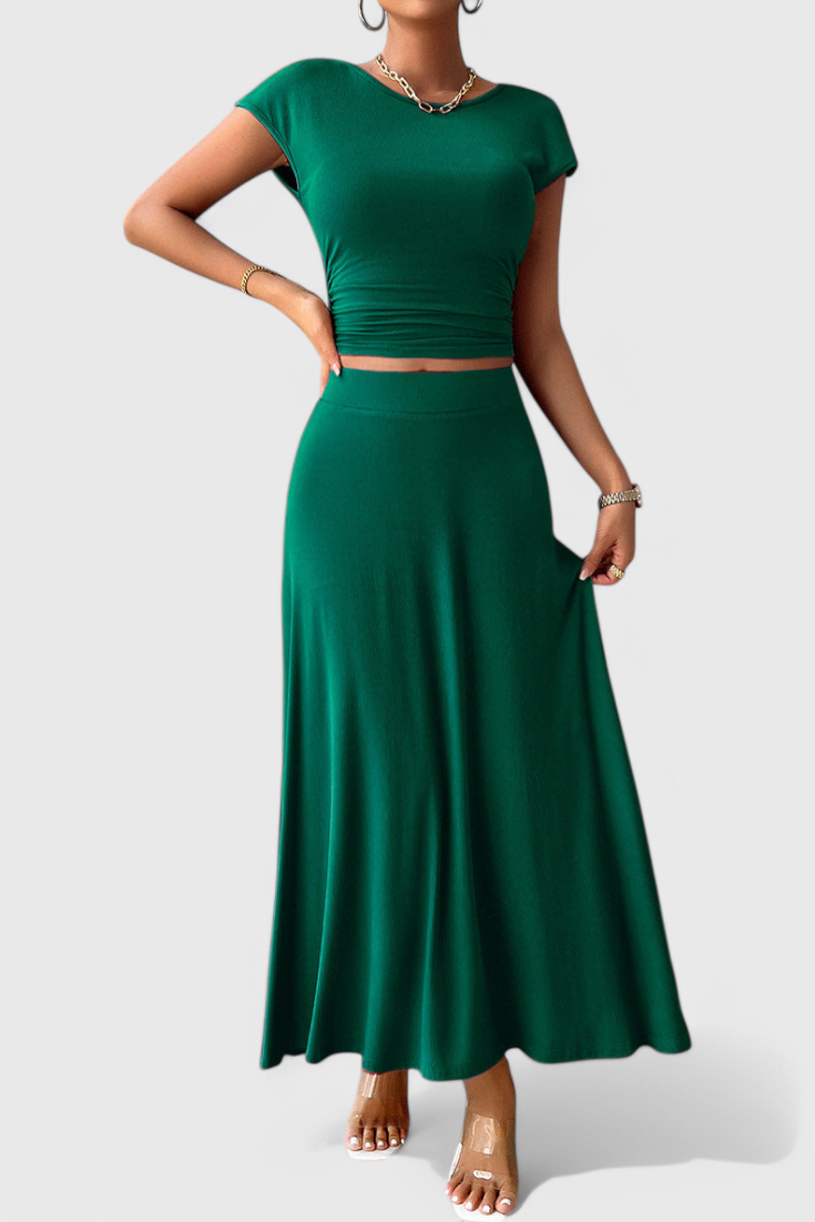 Anastasia Ruffled Top and Flowing Skirt Two-Piece Set
