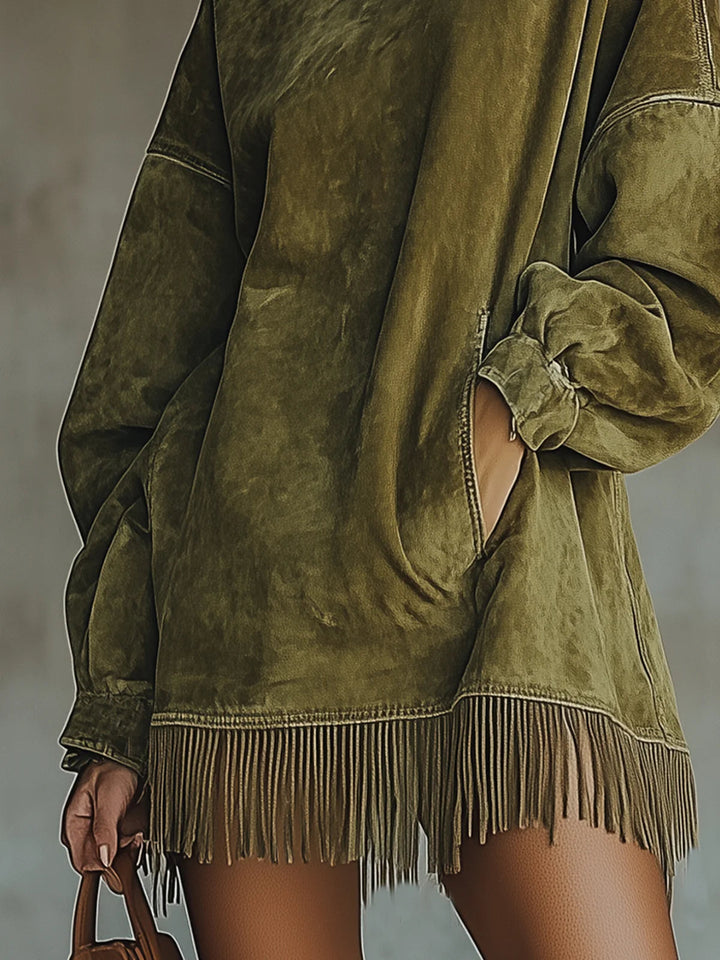 Gabrielle | Mini Dress with High Collar and Fringes