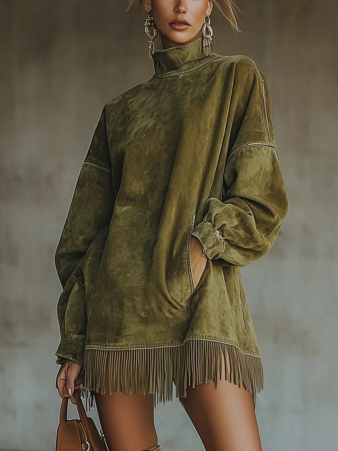 Gabrielle | Mini Dress with High Collar and Fringes
