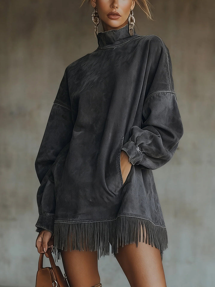 Gabrielle | Mini Dress with High Collar and Fringes