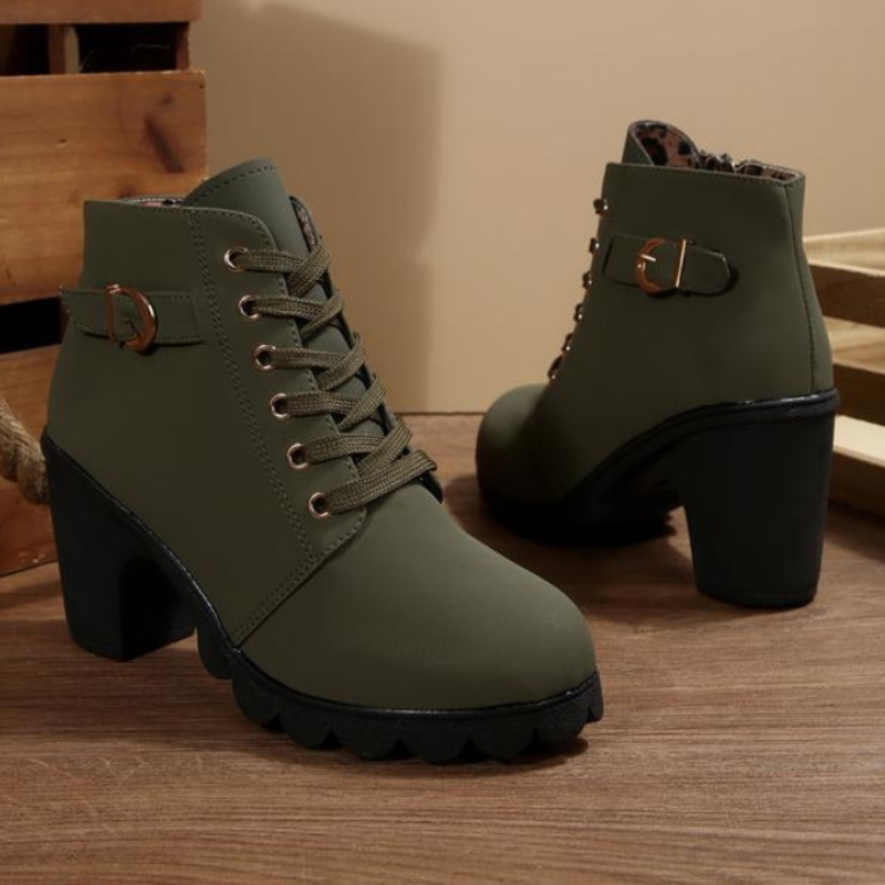 KATNI | Lace-Up Metal Buckle Chunky Ankle Boots