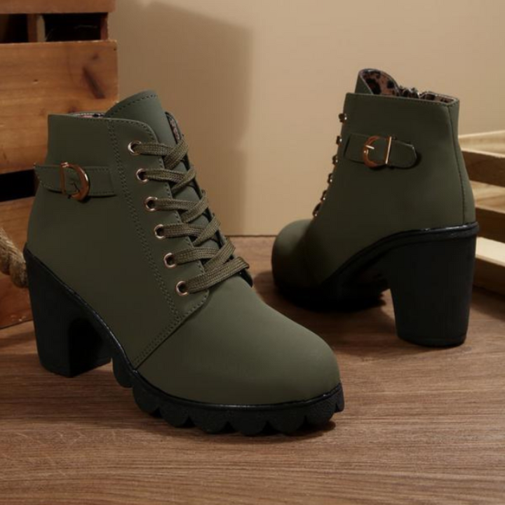 KATNI | Lace-Up Metal Buckle Chunky Ankle Boots