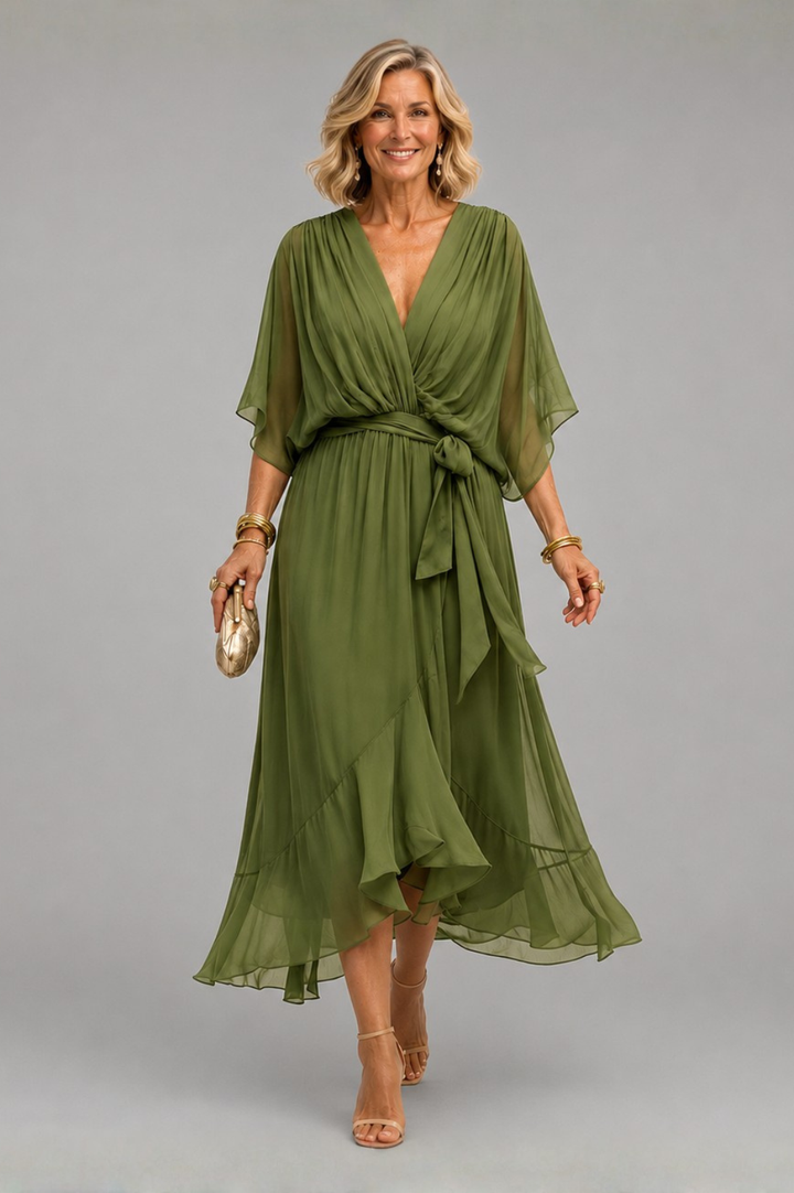 MARTA™ | Chiffon Dress With V-Neck