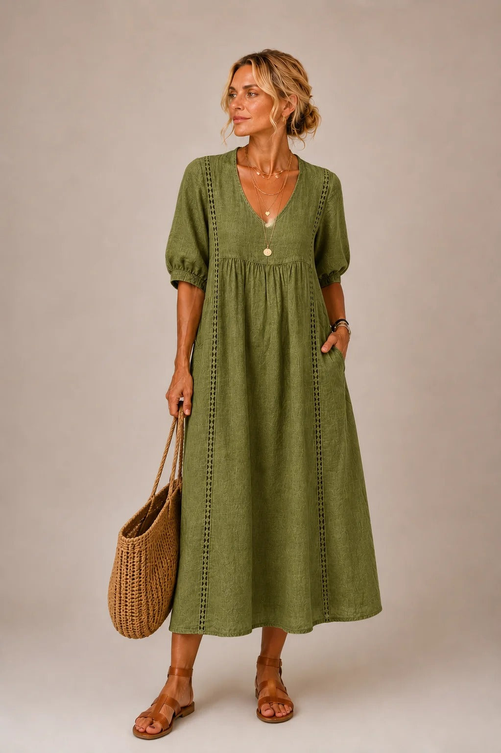 ELENA™ | V-Neck Midi Dress
