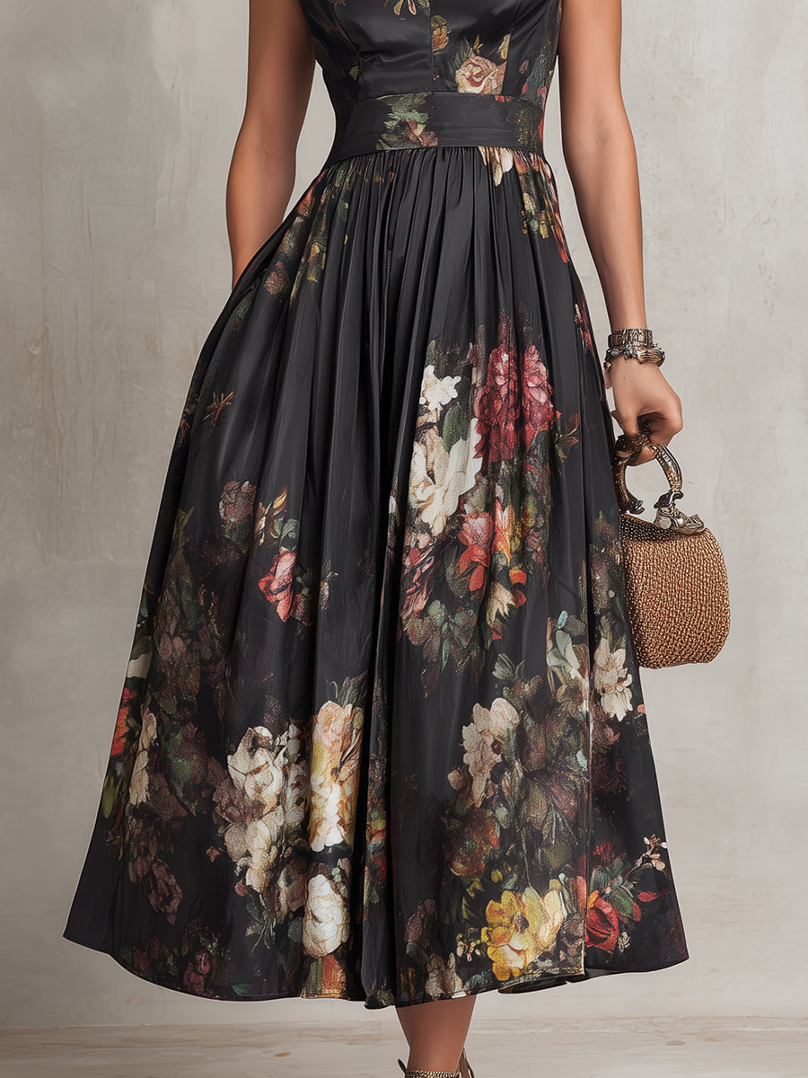 Evelyn | Floral Pleated Midi Dress
