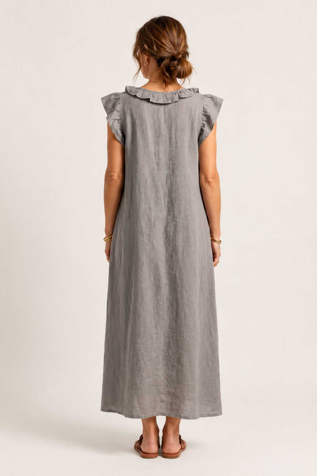 JOSETTE™| Ruffle V-Neck Linen Maxi Dress