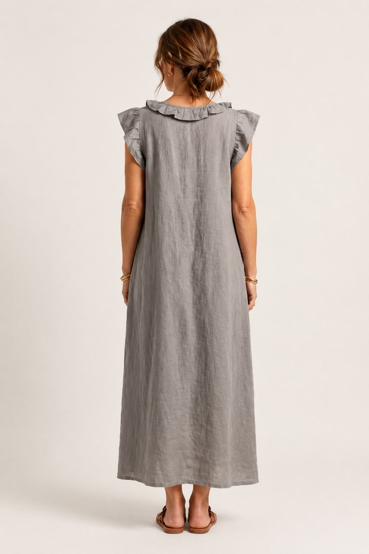 JOSETTE™| Ruffle V-Neck Linen Maxi Dress