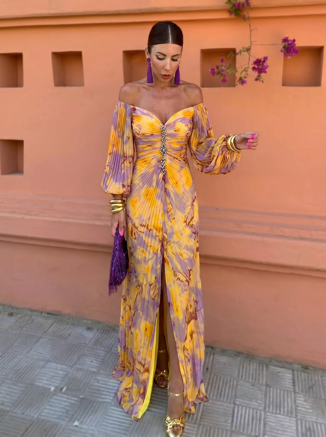 Gregoria | Long Floral Dress with Deep Neckline