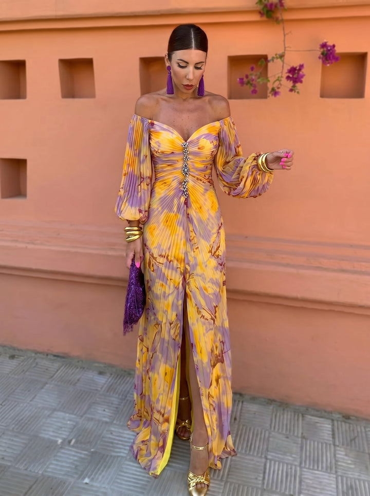 Gregoria | Long Floral Dress with Deep Neckline