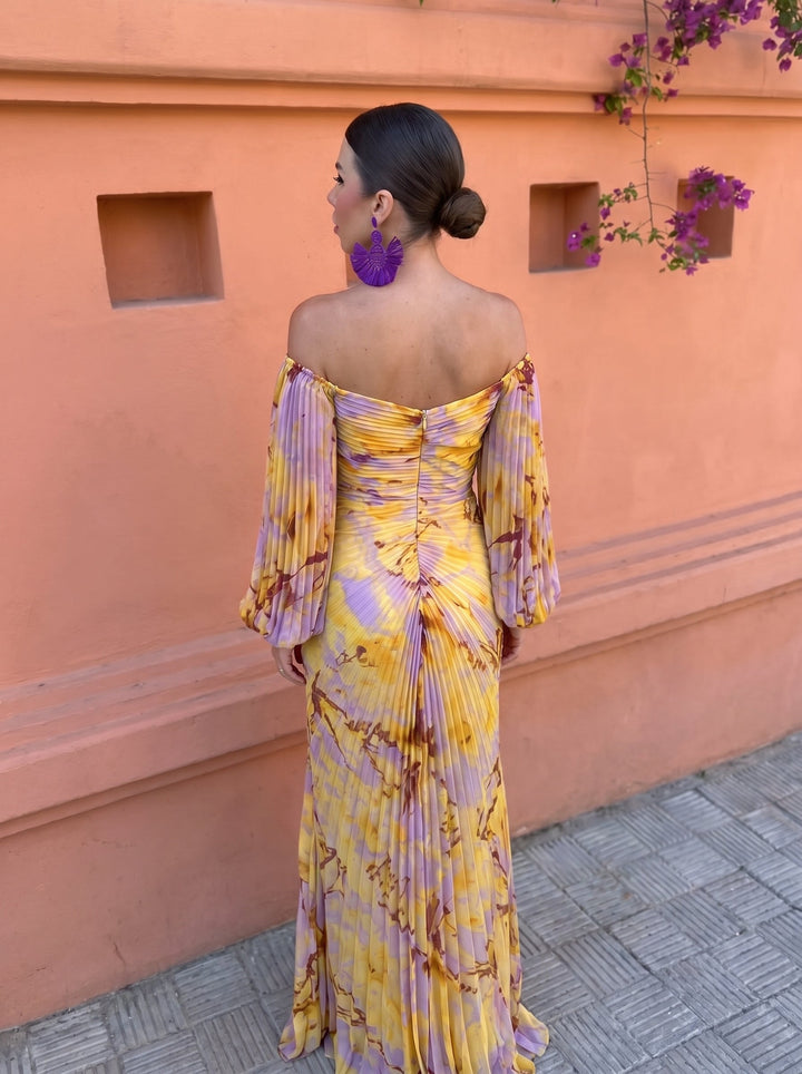 Gregoria | Long Floral Dress with Deep Neckline