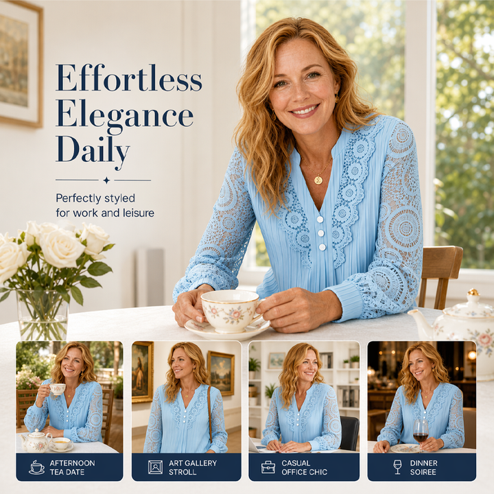 Piper | lace blouse with a V-neck and long sleeves