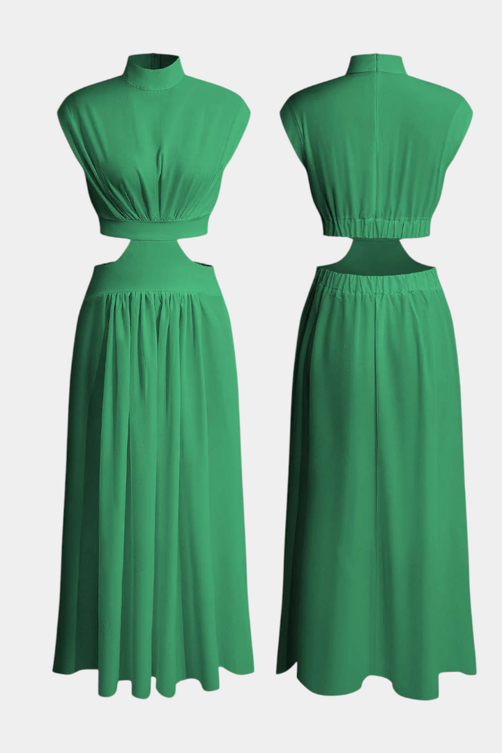 Jocelyn High Neck Top and Flowing Skirt with Side Slits