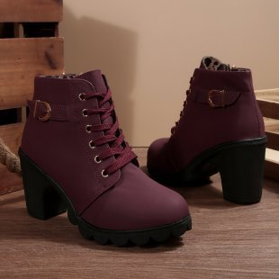 KATNI | Lace-Up Metal Buckle Chunky Ankle Boots