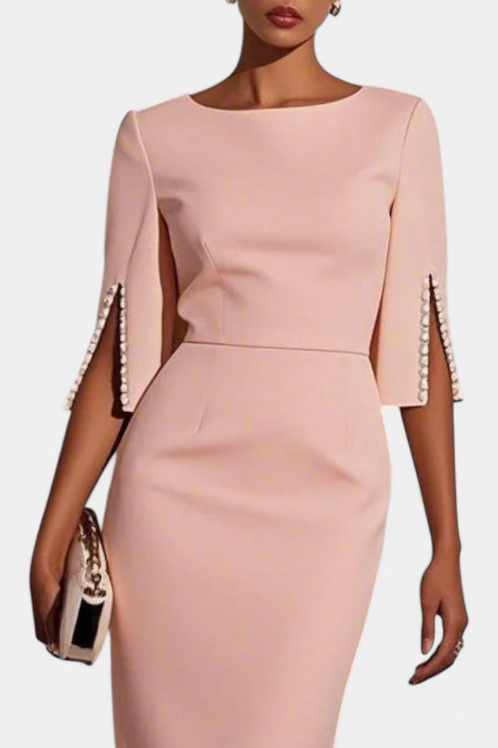 Reece Midi Dress Featuring Timeless Pearls and Classic Accents