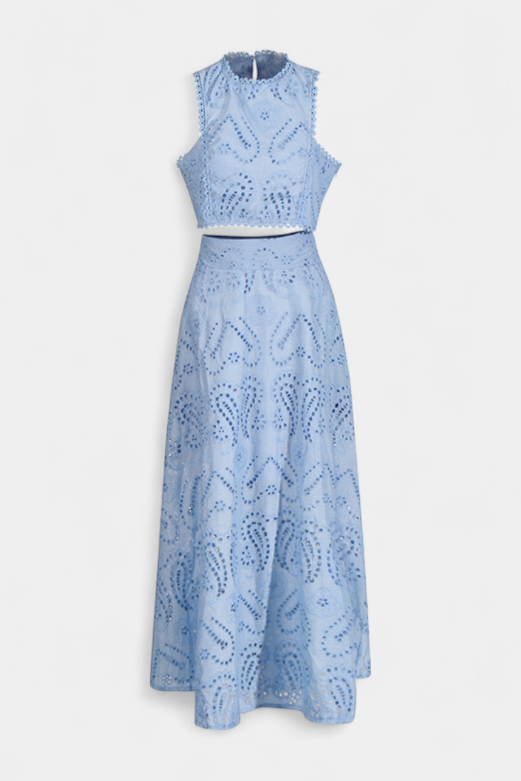 Danitza Floral Lace Two-Piece Set: Crop Top & Maxi Skirt