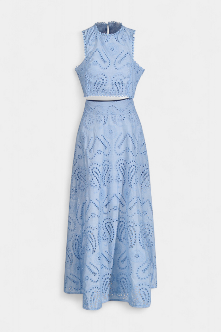 Danitza Floral Lace Two-Piece Set: Crop Top & Maxi Skirt