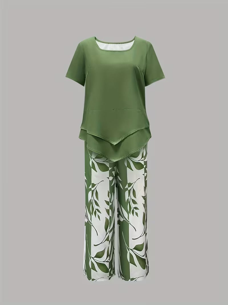 Arvessa | Casual Leaf Print Two Piece Set