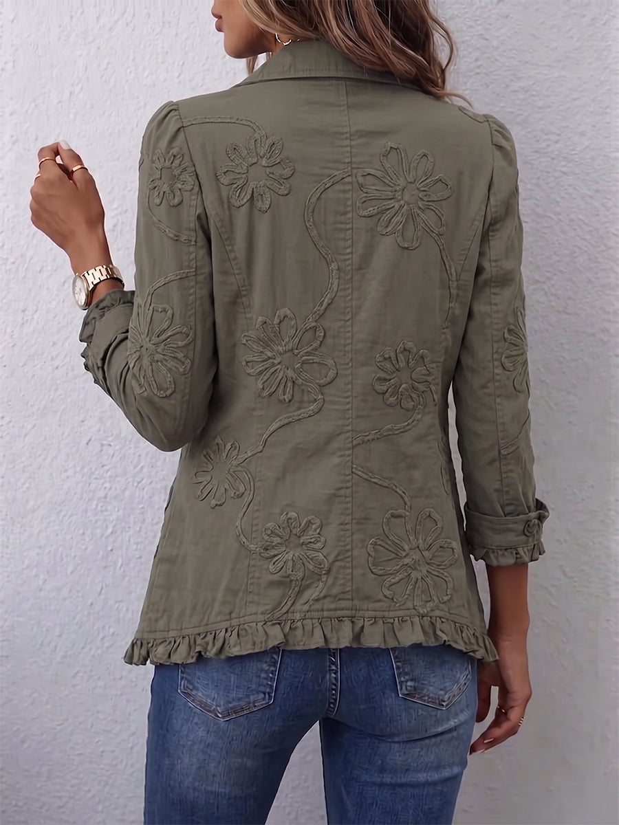 Kimberly | Floral Embroidered Utility Ruffled Trim Jacket
